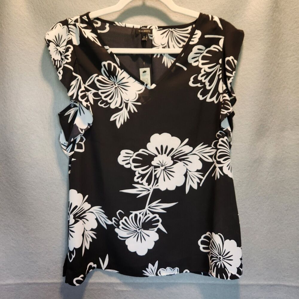 Leaving Closet Soon! Talbots Black Floral Short Sleeve Blouse C0073
